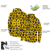 Laden Sie das Bild in den Galerie-Viewer, Custom Stitched Gold Gold-Black 3D Pattern Design Leopard Sports Pullover Sweatshirt Hoodie
