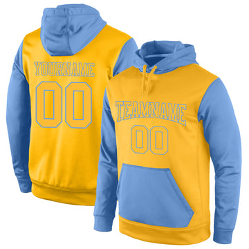 Custom Stitched Gold Gold-Light Blue Sports Pullover Sweatshirt Hoodie