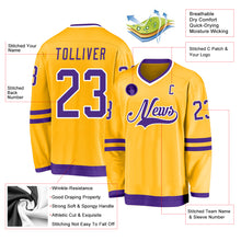 Laden Sie das Bild in den Galerie-Viewer, Custom Gold Purple-White Hockey Jersey
