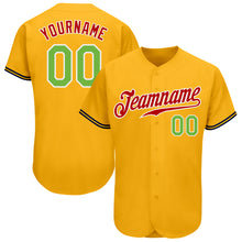 Load image into Gallery viewer, Custom Gold Neon Green-Red Authentic Baseball Jersey
