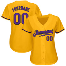 Load image into Gallery viewer, Custom Gold Purple-Black Authentic Baseball Jersey
