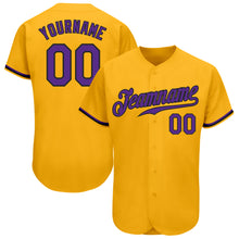 Load image into Gallery viewer, Custom Gold Purple-Black Authentic Baseball Jersey
