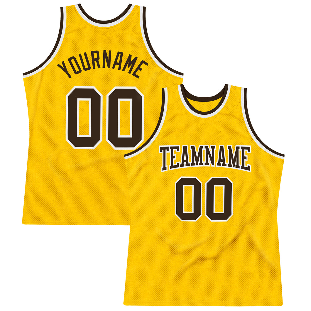 Custom Gold Brown-White Authentic Throwback Basketball Jersey