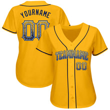 Load image into Gallery viewer, Custom Gold Navy-Light Blue Authentic Drift Fashion Baseball Jersey
