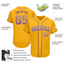 Load image into Gallery viewer, Custom Gold Purple-White Authentic Drift Fashion Baseball Jersey
