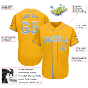 Custom Gold Light Blue-White Authentic Drift Fashion Baseball Jersey