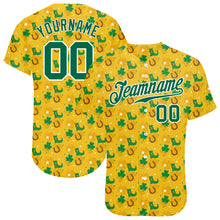 Load image into Gallery viewer, Custom Gold Kelly Green-White 3D Pattern Design Authentic St. Patrick&#39;s Day Baseball Jersey
