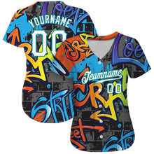 Load image into Gallery viewer, Custom Graffiti Geometric Pattern White-Teal 3D Authentic Baseball Jersey
