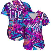 Load image into Gallery viewer, Custom Graffiti Words Pattern White-Purple 3D Authentic Baseball Jersey
