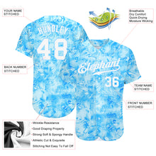 Load image into Gallery viewer, Custom Scratch Graffiti Pattern White-Light Blue 3D Authentic Baseball Jersey
