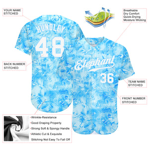 Custom Scratch Graffiti Pattern White-Light Blue 3D Authentic Baseball Jersey
