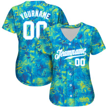 Load image into Gallery viewer, Custom Scratch Graffiti Pattern White-Light Blue 3D Authentic Baseball Jersey

