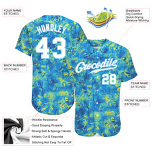 Load image into Gallery viewer, Custom Scratch Graffiti Pattern White-Light Blue 3D Authentic Baseball Jersey
