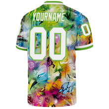 Load image into Gallery viewer, Custom Graffiti Pattern White-Neon Green 3D Mesh Authentic Throwback Football Jersey
