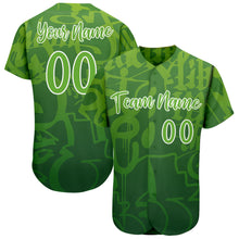 Load image into Gallery viewer, Custom Graffiti Pattern Green-White 3D Green Authentic Baseball Jersey
