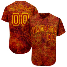 Load image into Gallery viewer, Custom Graffiti Pattern Red-Gold 3D Fire Authentic Baseball Jersey
