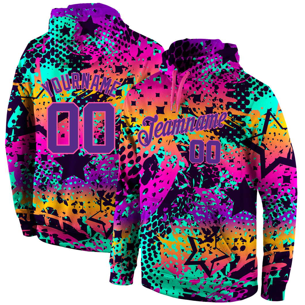 Custom Stitched Graffiti Pattern Purple-Pink 3D Sports Pullover Sweatshirt Hoodie