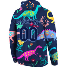 Load image into Gallery viewer, Custom Stitched Graffiti Pattern Navy-Light Blue 3D Dinosaur Sports Pullover Sweatshirt Hoodie
