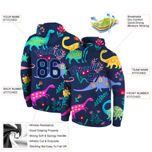 Load image into Gallery viewer, Custom Stitched Graffiti Pattern Navy-Light Blue 3D Dinosaur Sports Pullover Sweatshirt Hoodie
