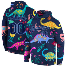 Load image into Gallery viewer, Custom Stitched Graffiti Pattern Navy-Light Blue 3D Dinosaur Sports Pullover Sweatshirt Hoodie
