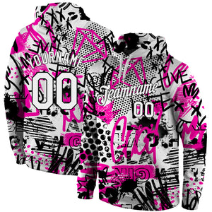 Custom Stitched Graffiti Pattern White-Black 3D Sports Pullover Sweatshirt Hoodie