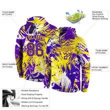 Laden Sie das Bild in den Galerie-Viewer, Custom Stitched Graffiti Pattern Purple-Gold 3D Sports Pullover Sweatshirt Hoodie
