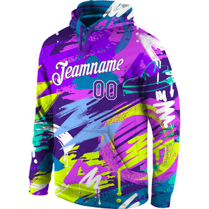 Custom Stitched Graffiti Pattern Purple-White 3D Sports Pullover Sweatshirt Hoodie