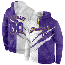 Laden Sie das Bild in den Galerie-Viewer, Custom Stitched Graffiti Pattern Purple-Old Gold 3D Sports Pullover Sweatshirt Hoodie
