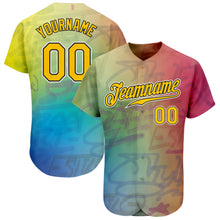 Load image into Gallery viewer, Custom Graffiti Pattern Gold-Black 3D Authentic Baseball Jersey
