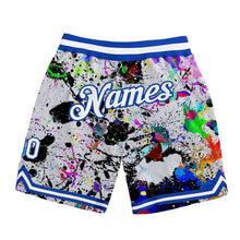 Laden Sie das Bild in den Galerie-Viewer, Custom Graffiti Pattern White-Royal 3D Authentic Basketball Shorts
