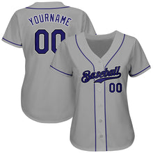 Laden Sie das Bild in den Galerie-Viewer, Custom Gray Purple-Black Authentic Baseball Jersey
