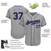 Laden Sie das Bild in den Galerie-Viewer, Custom Gray Purple-Black Authentic Baseball Jersey
