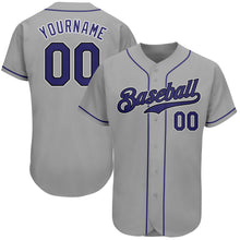 Laden Sie das Bild in den Galerie-Viewer, Custom Gray Purple-Black Authentic Baseball Jersey
