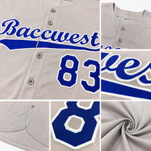 Laden Sie das Bild in den Galerie-Viewer, Custom Gray Royal-White Authentic Baseball Jersey
