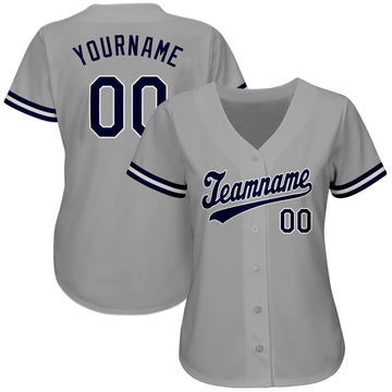 Custom Gray Navy-White Authentic Baseball Jersey