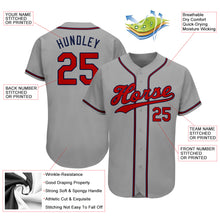 Load image into Gallery viewer, Custom Gray Red-Navy Authentic Baseball Jersey
