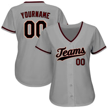 Load image into Gallery viewer, Custom Gray Black-Crimson Authentic Baseball Jersey
