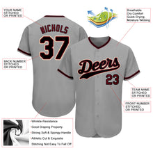 Load image into Gallery viewer, Custom Gray Black-Crimson Authentic Baseball Jersey
