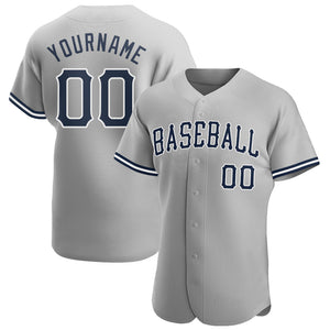 Custom Gray Navy-White Authentic Baseball Jersey