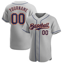 Load image into Gallery viewer, Custom Gray Navy-Orange Authentic Baseball Jersey
