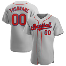 Load image into Gallery viewer, Custom Gray Red-Navy Authentic Baseball Jersey
