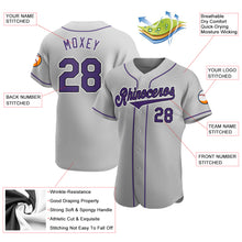 Load image into Gallery viewer, Custom Gray Purple-Black Authentic Baseball Jersey
