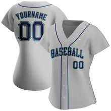 Load image into Gallery viewer, Custom Gray Navy-Teal Authentic Baseball Jersey
