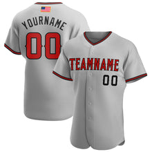 Load image into Gallery viewer, Custom Gray Red-Black Authentic American Flag Fashion Baseball Jersey
