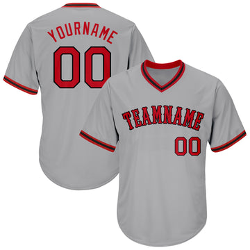 Custom Gray Red-Black Authentic Throwback Rib-Knit Baseball Jersey Shirt