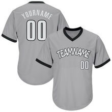 Load image into Gallery viewer, Custom Gray White-Black Authentic Throwback Rib-Knit Baseball Jersey Shirt
