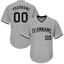 Charger l&#39;image dans la galerie, Custom Gray Black-White Authentic Throwback Rib-Knit Baseball Jersey Shirt
