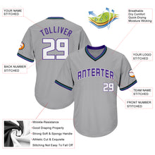 Load image into Gallery viewer, Custom Gray White-Purple Authentic Throwback Rib-Knit Baseball Jersey Shirt
