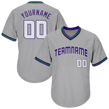 Load image into Gallery viewer, Custom Gray White-Purple Authentic Throwback Rib-Knit Baseball Jersey Shirt
