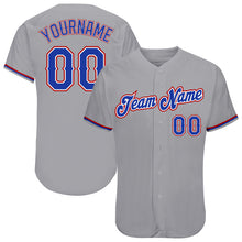 Load image into Gallery viewer, Custom Gray Royal-Red Authentic Baseball Jersey
